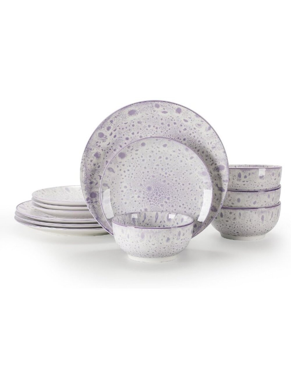 Lavender Purple 12-Piece Speckled Ceramic Dinnerware Set for 4, Stylish